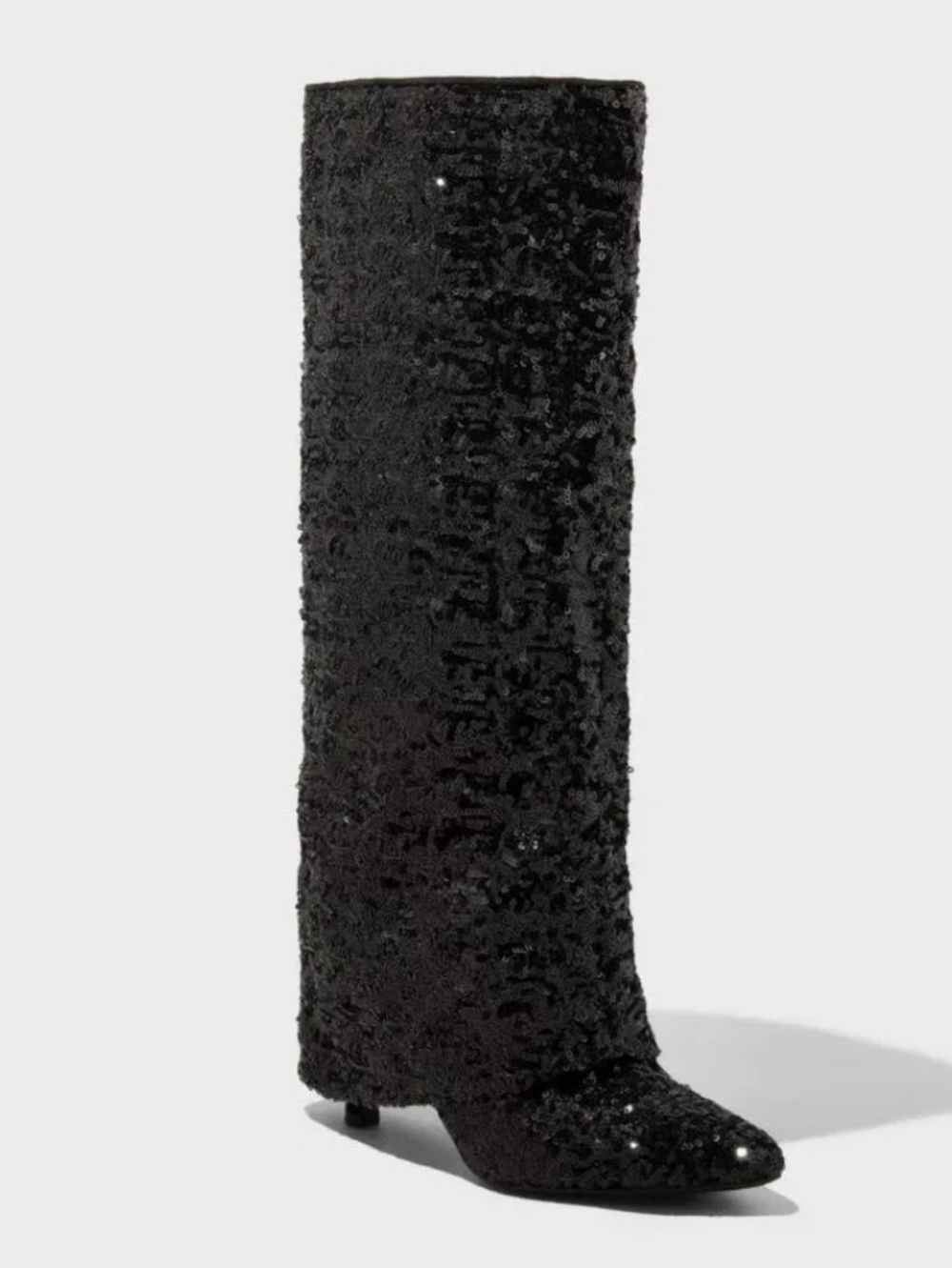A New Day Abba Sequin Foldover Tall Boots - Black Size 6.5 NWT